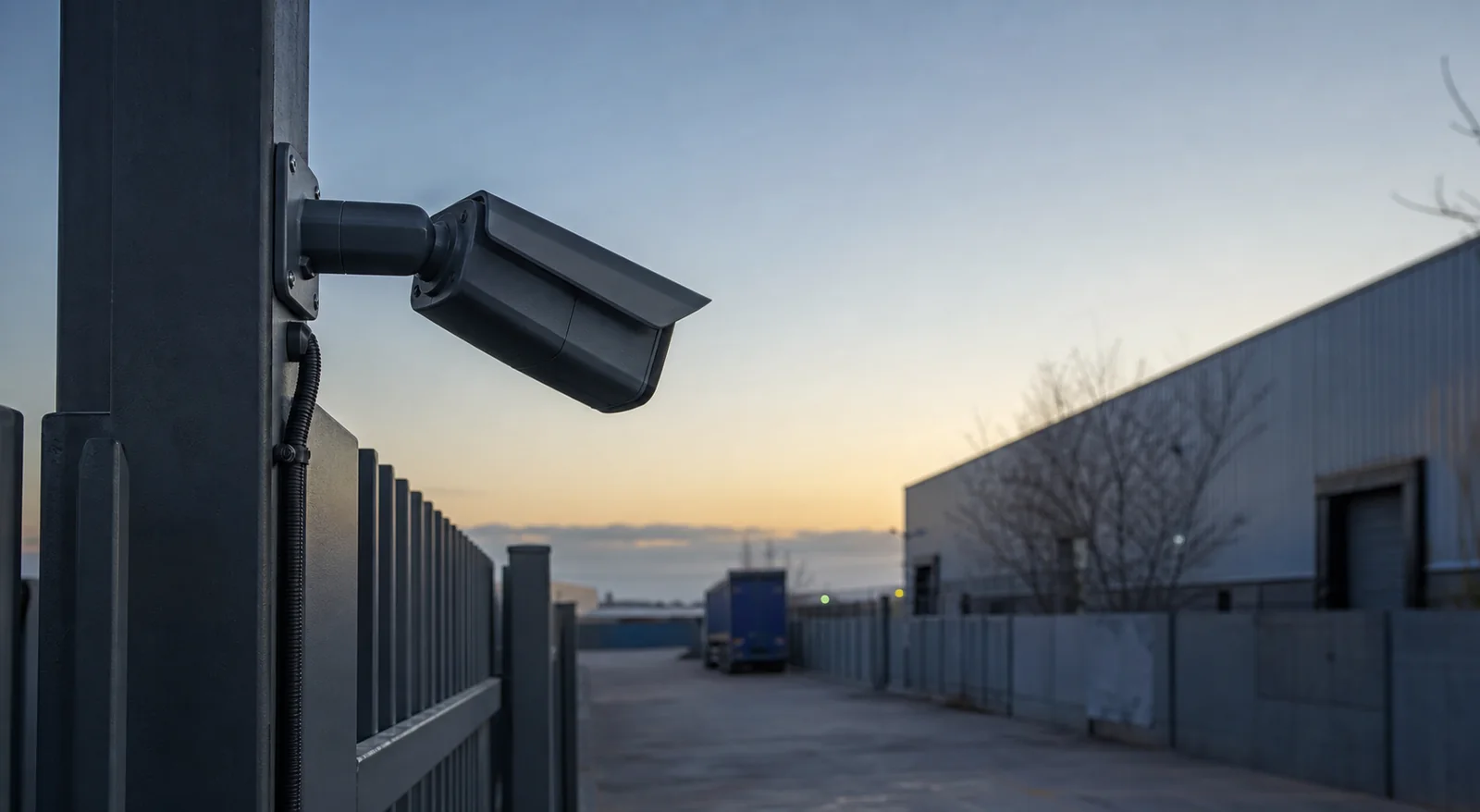 Security camera covering a commercial perimeter