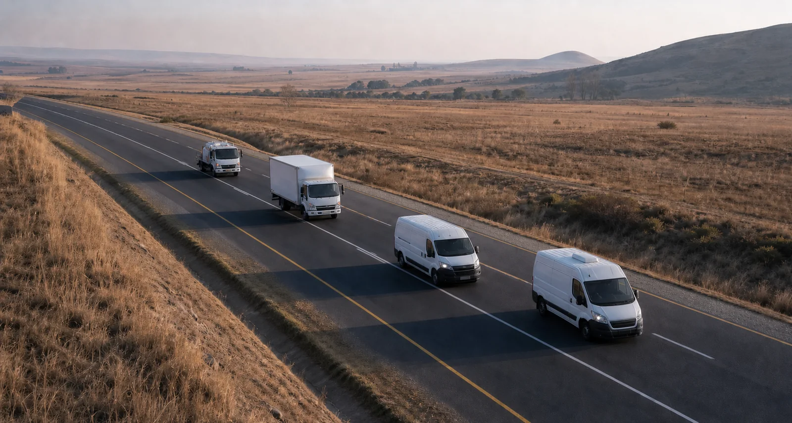 Commercial vehicles travelling on a South African regional road