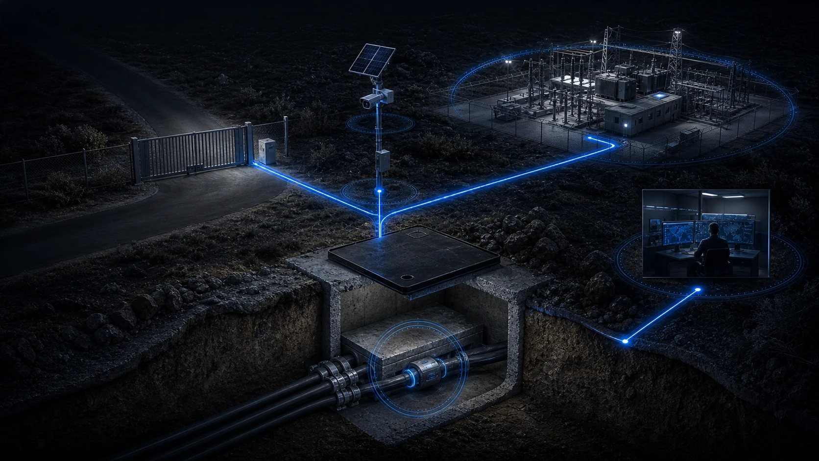 Digital twin connecting a cable chamber, remote camera and electrical substation