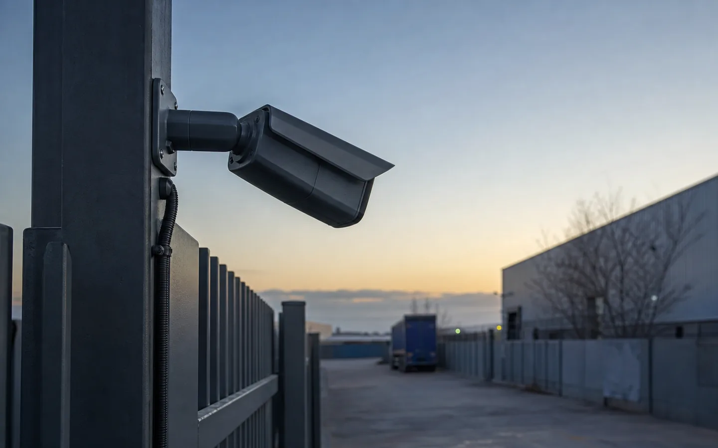 Perimeter CCTV camera overlooking an industrial property.